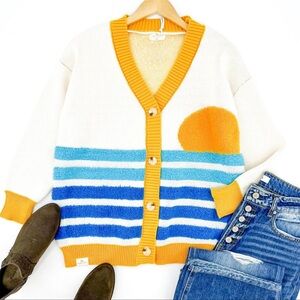Simply Southern White and Orange Cardigan Sweater